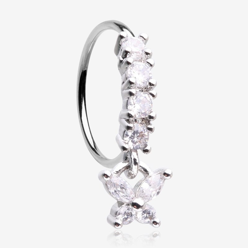 Butterfly Marquise Sparkle Dangle Multi-Gem Lined Bendable Hoop Ring