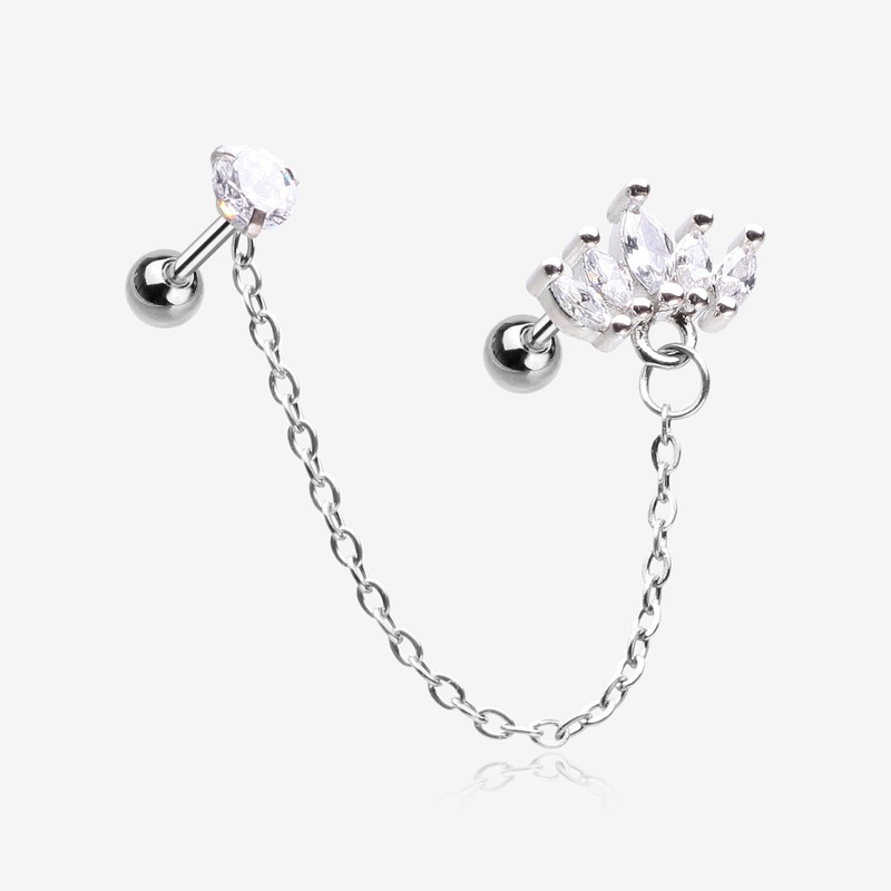 Chainlink Marquise Flower Gem Sparkle Cartilage Barbell Stud