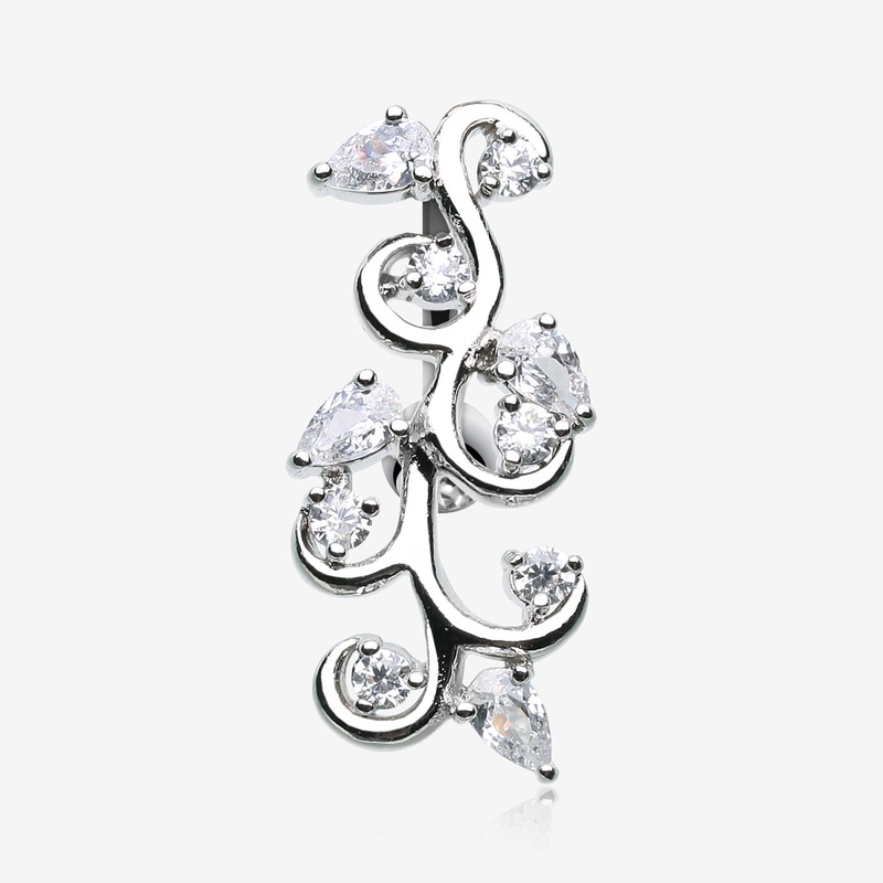 Delicate Crystal Vine Reverse Belly Button Ring