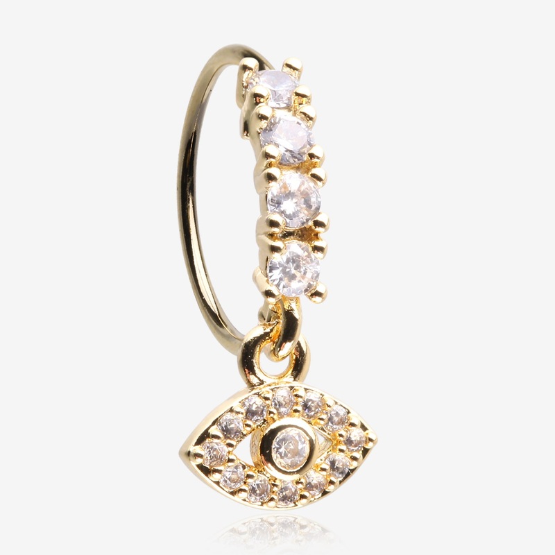 Golden All Seeing Eye Sparkle Dangle Multi-Gem Lined Bendable Hoop Ring