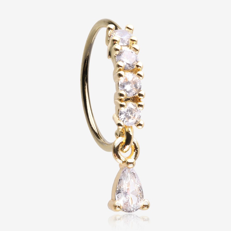 Golden Brilliant Teardrop Prong Gem Sparkle Multi-Gem Lined Bendable Hoop Ring
