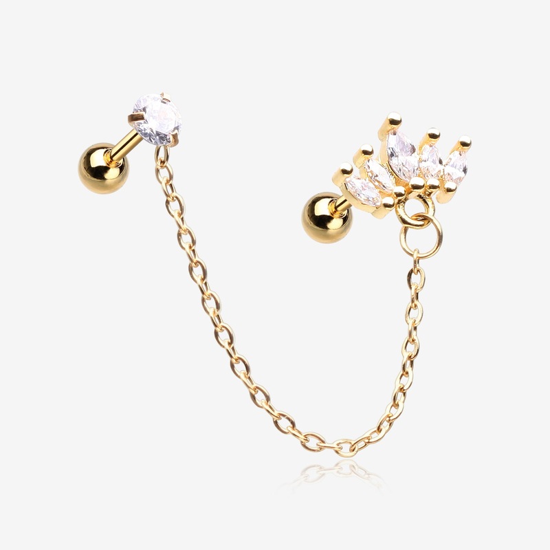 Golden Chainlink Marquise Flower Gem Sparkle Cartilage Barbell Stud