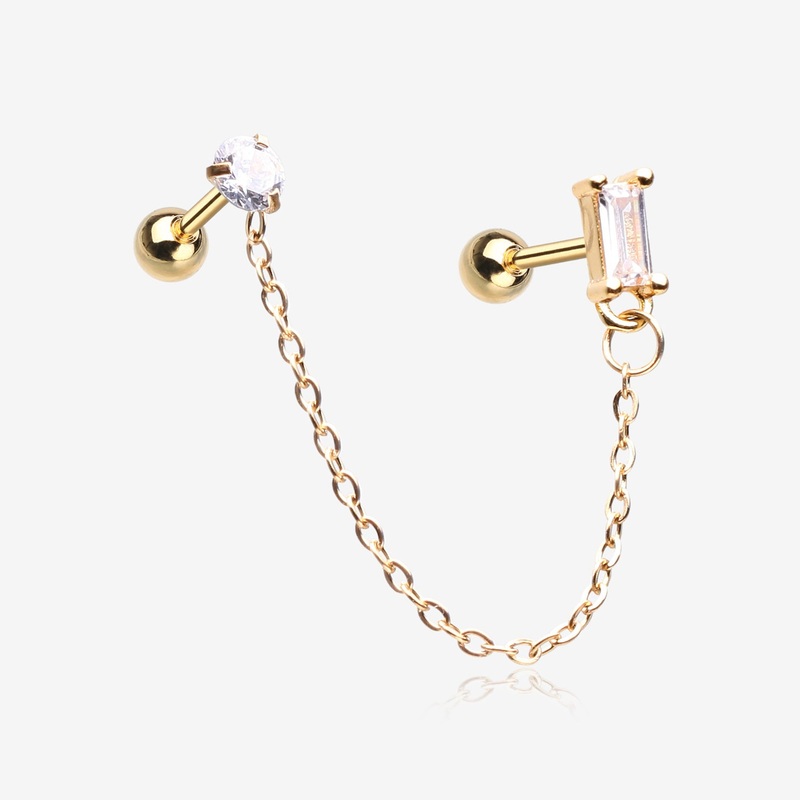 Golden Chainlink Princess Gem Sparkle Cartilage Barbell Stud