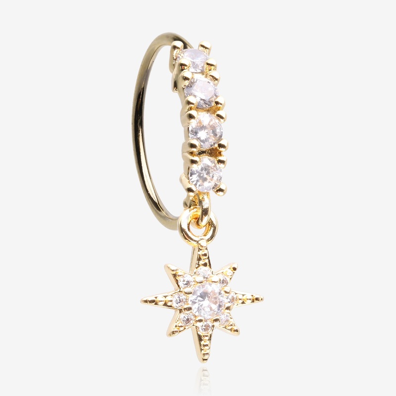 Golden Cosmic Starburst Sparkle Multi-Gem Lined Bendable Hoop Ring