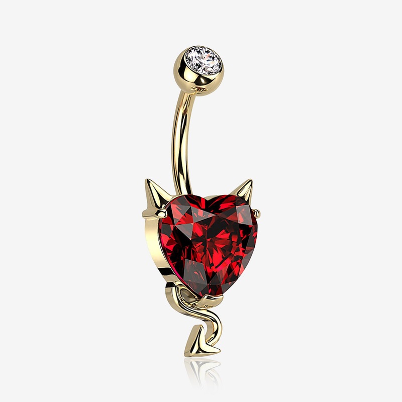 Golden Devilish Sparkle Heart Belly Button Ring