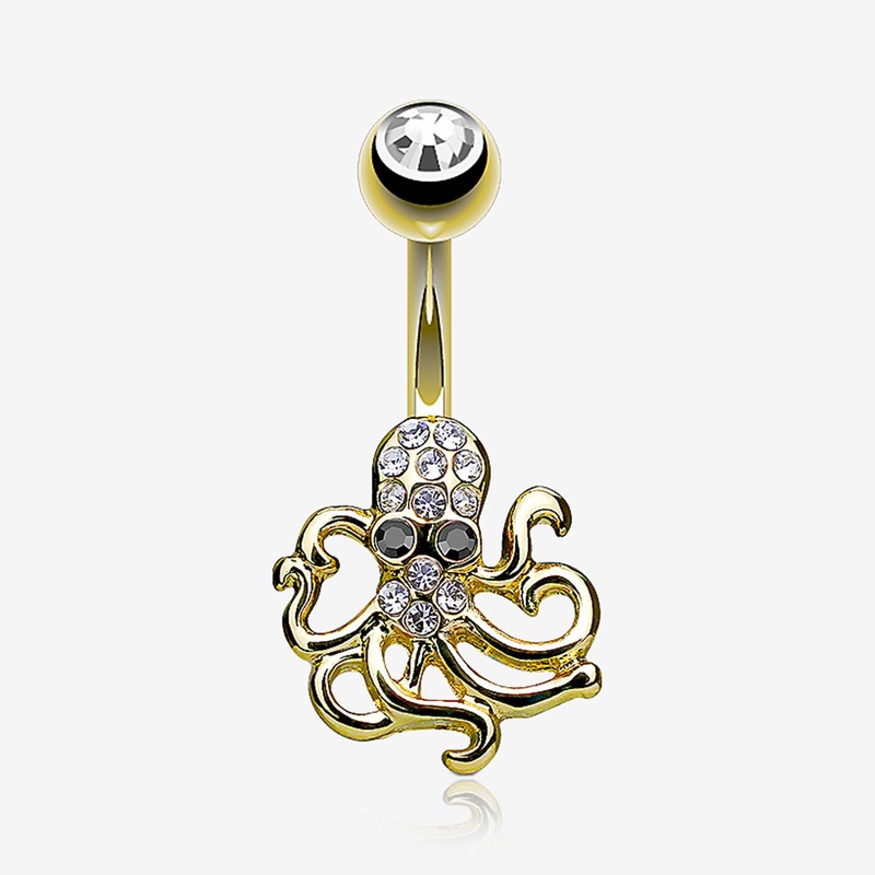 Golden Evil Octopus Sparkle Belly Button Ring