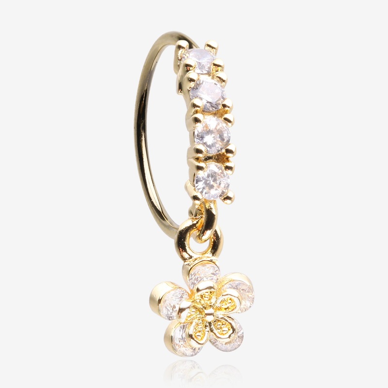 Golden Grand Daisy Flower Sparkle Multi-Gem Lined Bendable Hoop Ring