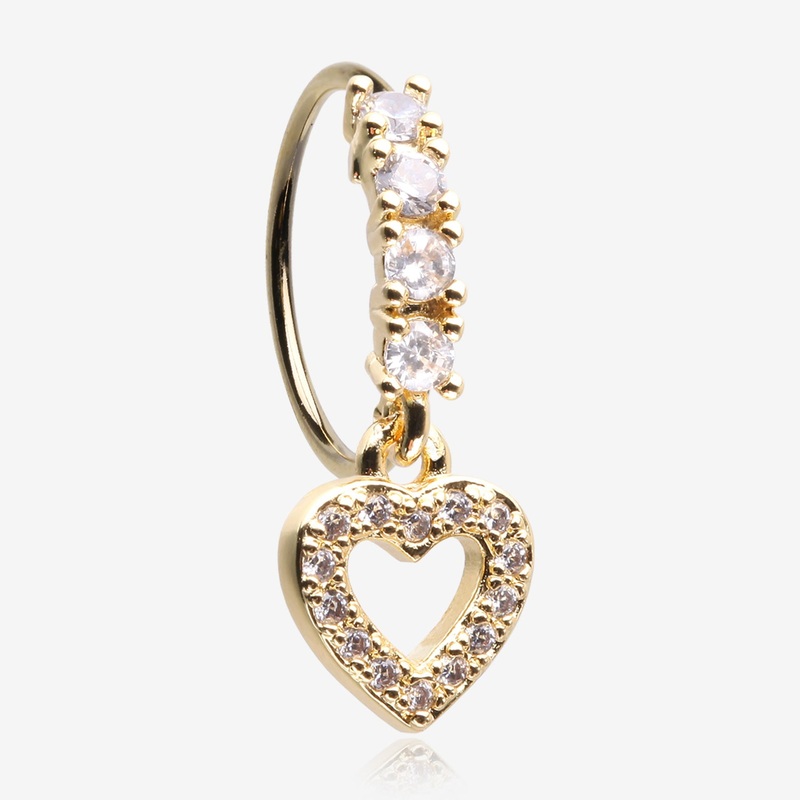 Golden Heart Loop Sparkle Dangle Multi-Gem Lined Bendable Hoop Ring