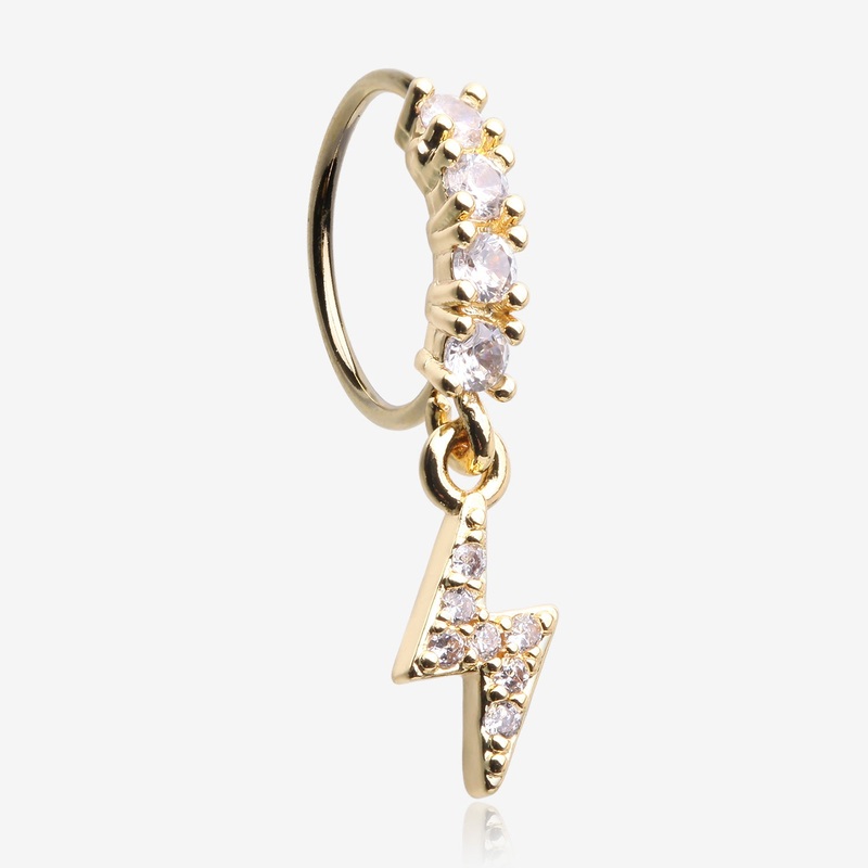 Golden Lightning Bolt Sparkle Dangle Multi-Gem Lined Bendable Hoop Ring