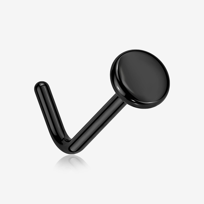 Implant Grade Titanium Blackline Circle Icon L-Shaped Nose Ring 20 GA (0.8mm), 1/4″ (6mm), Top: 2mm