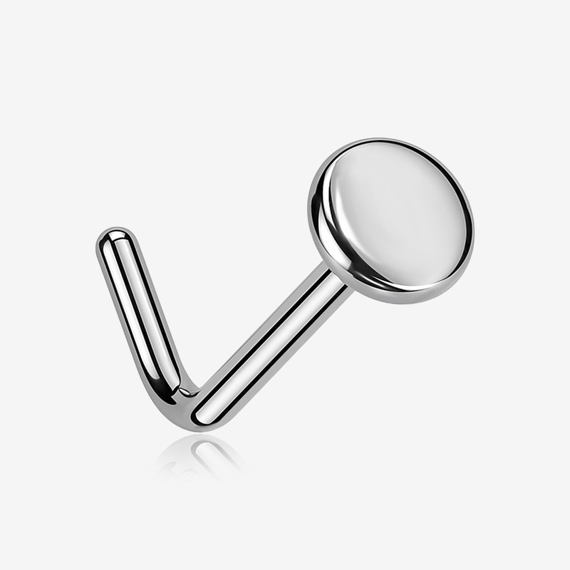 Implant Grade Titanium Circle Icon L-Shaped Nose Ring 20 GA (0.8mm), 1/4″ (6mm), Top: 2mm