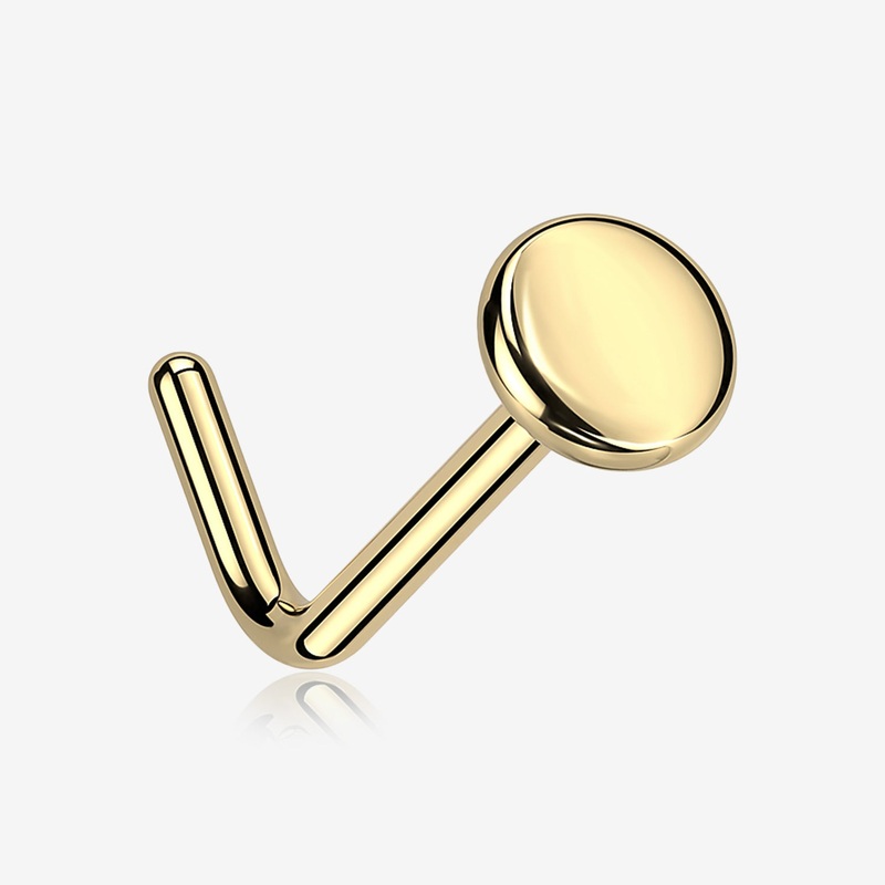 Implant Grade Titanium Golden Circle Icon L-Shaped Nose Ring 20 GA (0.8mm), 1/4″ (6mm), Top: 2mm