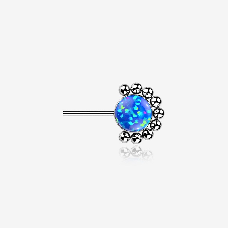 Implant Grade Titanium OneFit Threadless Bali Beaded Floral Fire Opal Front Facing Part