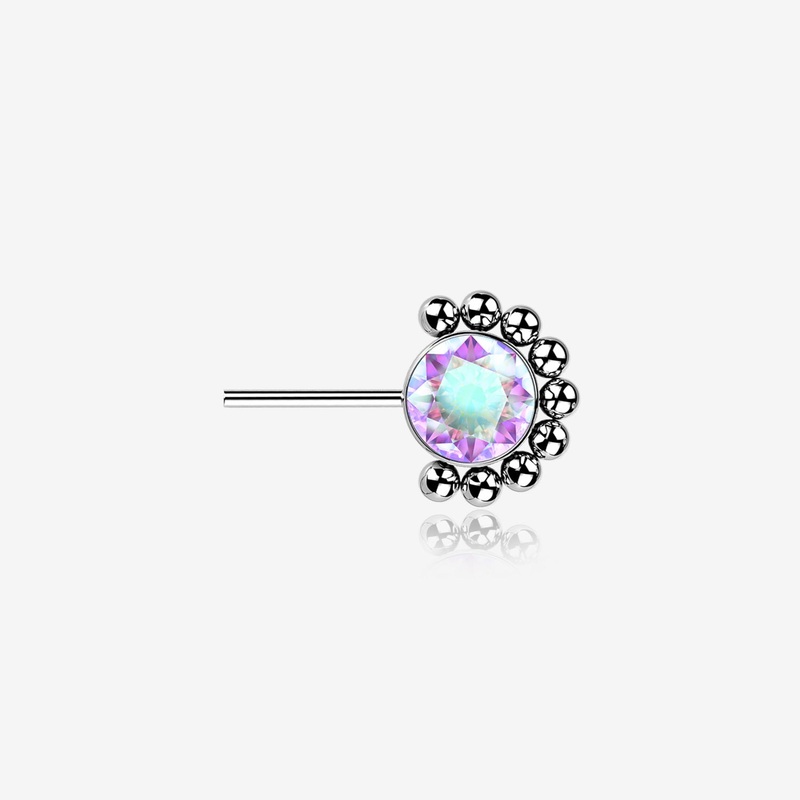Implant Grade Titanium OneFit Threadless Bali Beaded Floral Sparkle Front Facing Part