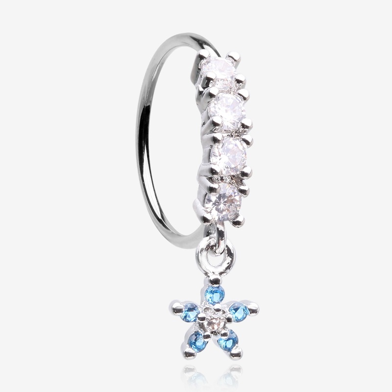 Magnificent Flower Sparkle Dangle Multi-Gem Lined Bendable Hoop Ring