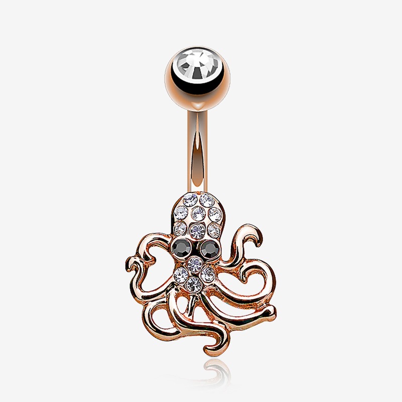 Rose Gold Evil Octopus Sparkle Belly Button Ring