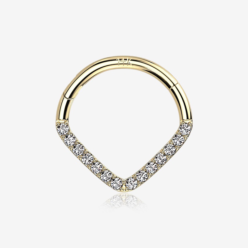 14 Karat Gold Brilliant Sparkle Chevron Clicker Hoop Ring 16 GA (1.2mm), 1/4″ (6mm)