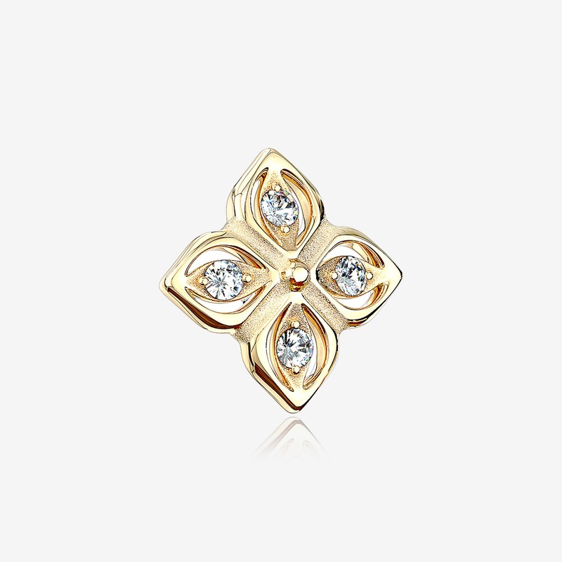 14 Karat Gold Brilliant Sparkle Frasera Flower Dermal Anchor Top Part