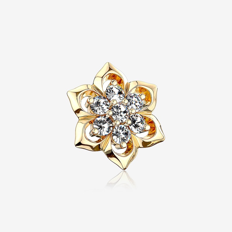 14 Karat Gold Brilliant Sparkle Lotus Flower Dermal Anchor Top Part