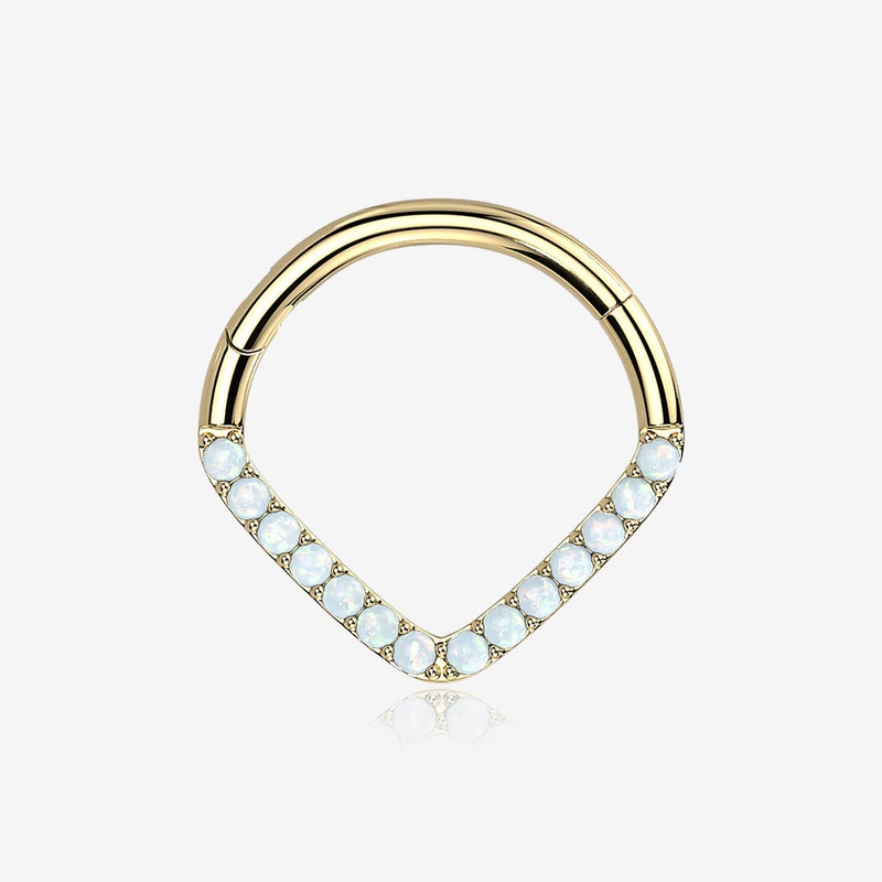 14 Karat Gold Fire Opal Sparkle Chevron Clicker Hoop Ring Gold 16 GA (1.2mm), 1/4″ (6mm)