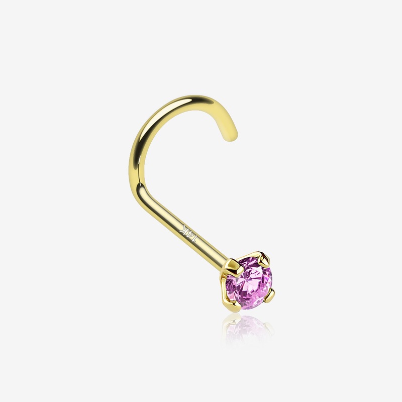 14 Karat Gold Prong Set Gem Sparkle Nose Screw Ring