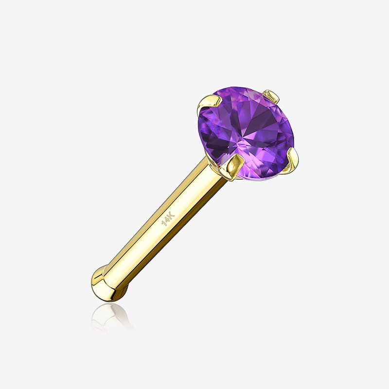 14 Karat Gold Prong Set Gem Top Nose Stud Ring