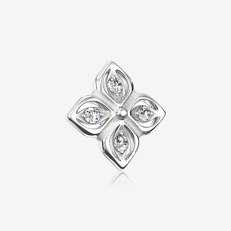 14 Karat White Gold Brilliant Sparkle Frasera Flower Dermal Anchor Top Part