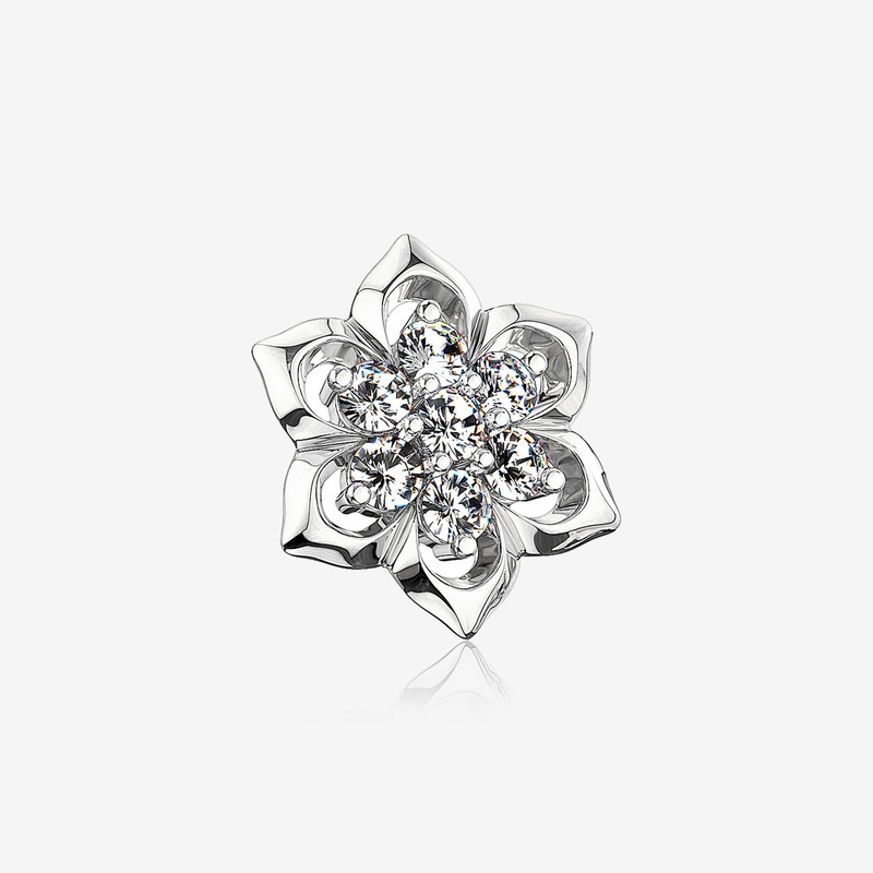 14 Karat White Gold Brilliant Sparkle Lotus Flower Dermal Anchor Top Part
