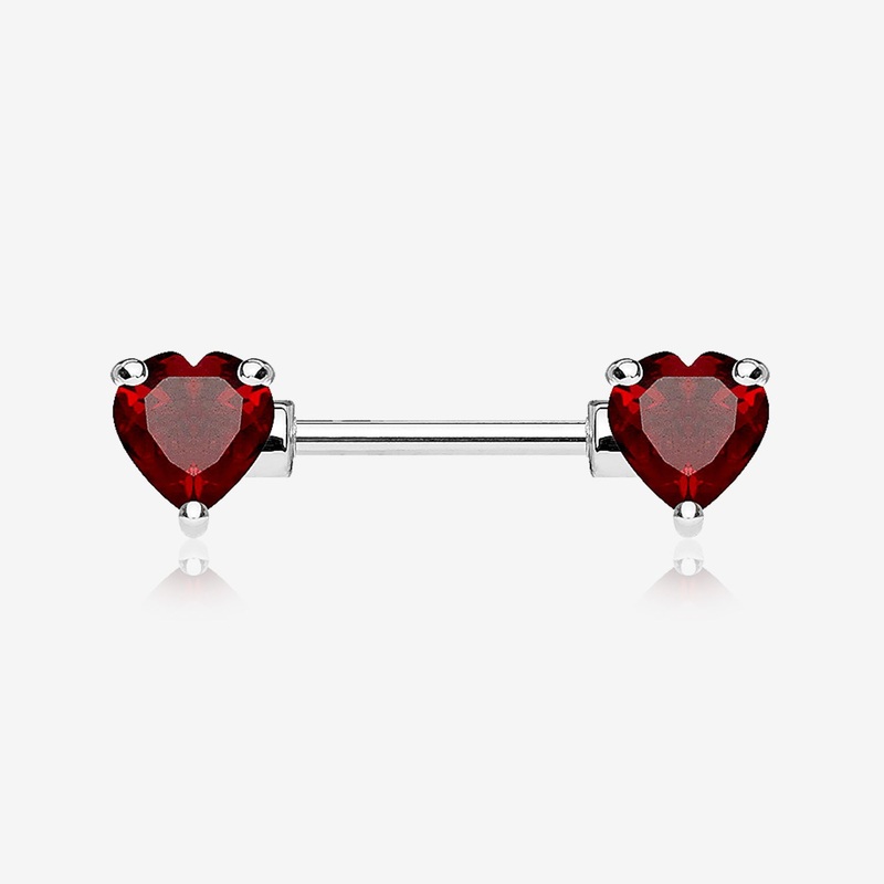 A Pair of Double Heart Gem Nipple Barbell Ring 14 GA (1.6mm), 1/2″ (12mm)