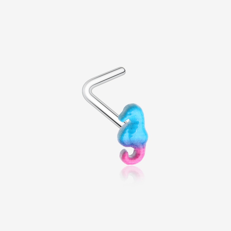 Adorable Blurple Seahorse L-Shaped Nose Ring 20 GA (0.8mm), 9/32″ (7mm)