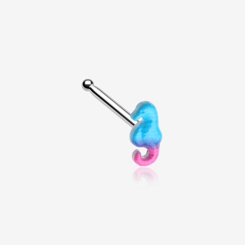 Adorable Blurple Seahorse Nose Stud Ring 20 GA (0.8mm), 9/32″ (7mm)