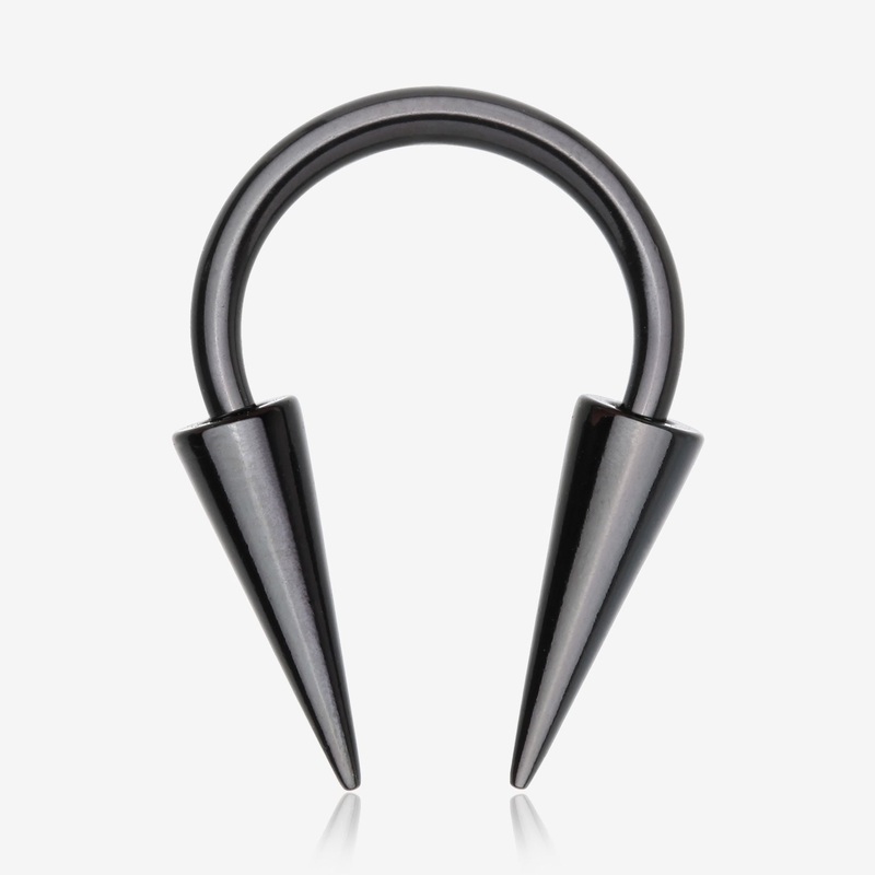 Blackline Long Spikes Steel Horseshoe Circular Barbell 16 GA (1.2mm), 3/8″ (10mm), Cone: 4x12mm