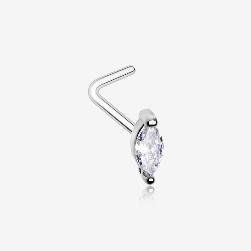 Brilliant Marquise Sparkle Prong L-Shaped Nose Ring