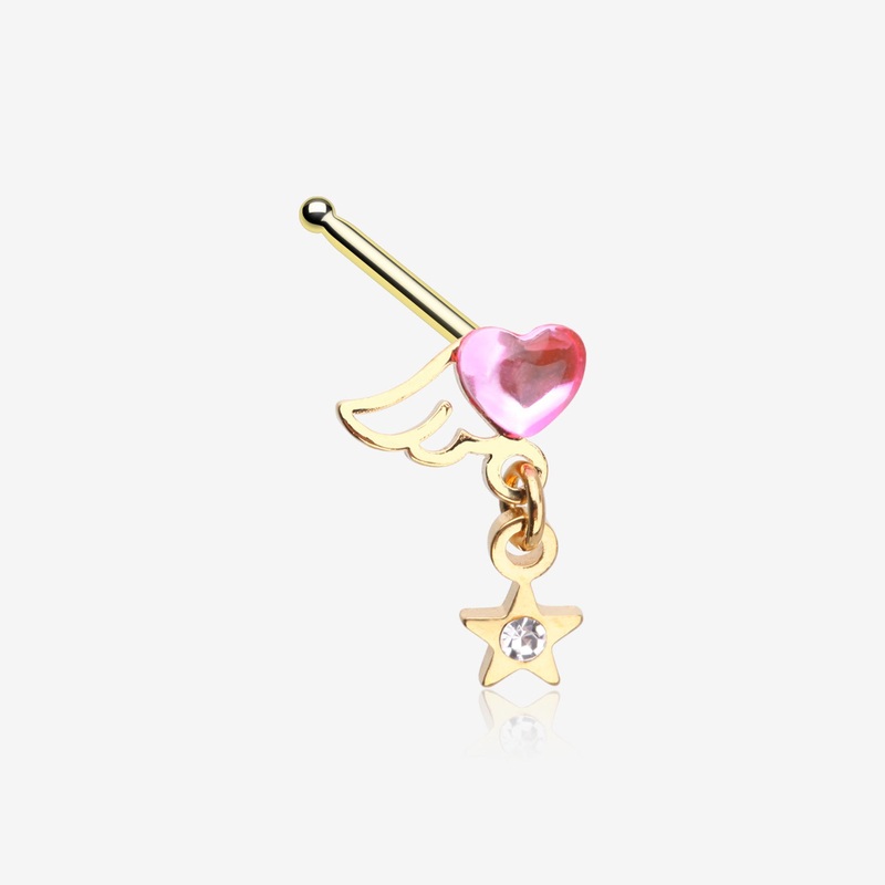 Golden Angel Heart Sparkle Star Dangle Nose Stud Ring
