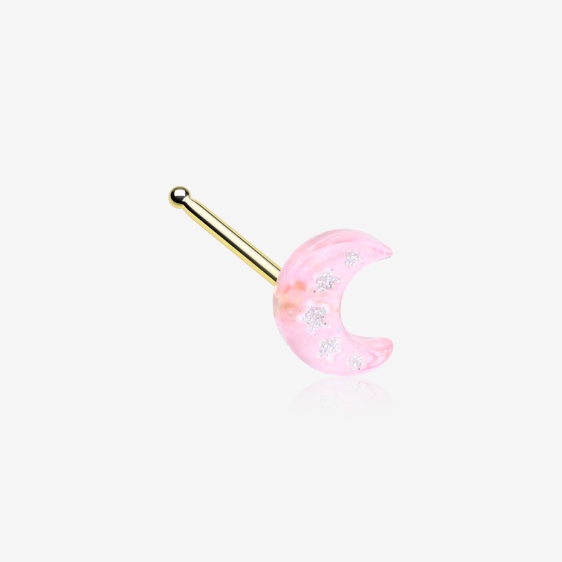 Golden Kawaii Pop Moon Glitter Sparkle Nose Stud Ring 20 GA (0.8mm), 9/32″ (7mm)