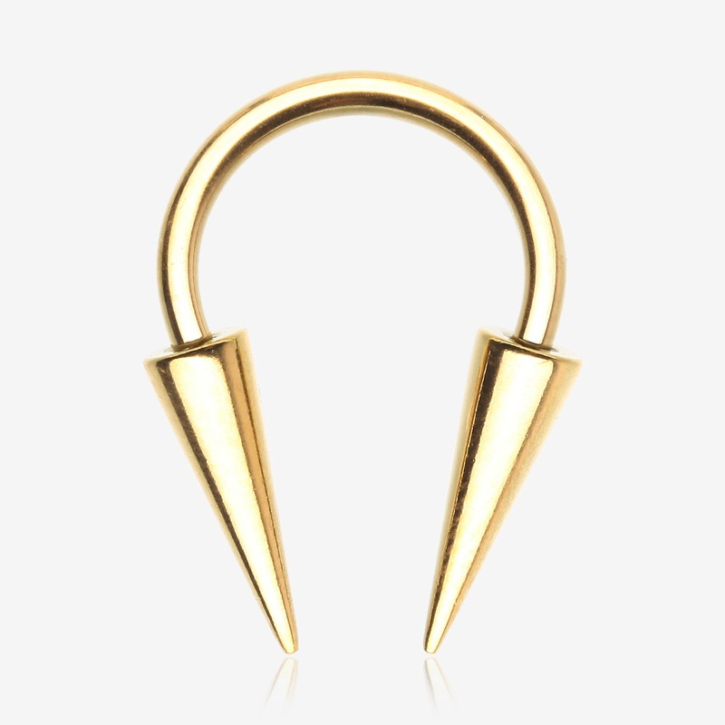 Golden Long Spikes Steel Horseshoe Circular Barbell 20 GA (0.8mm), 3/8″ (10mm), Cone: 4x12mm