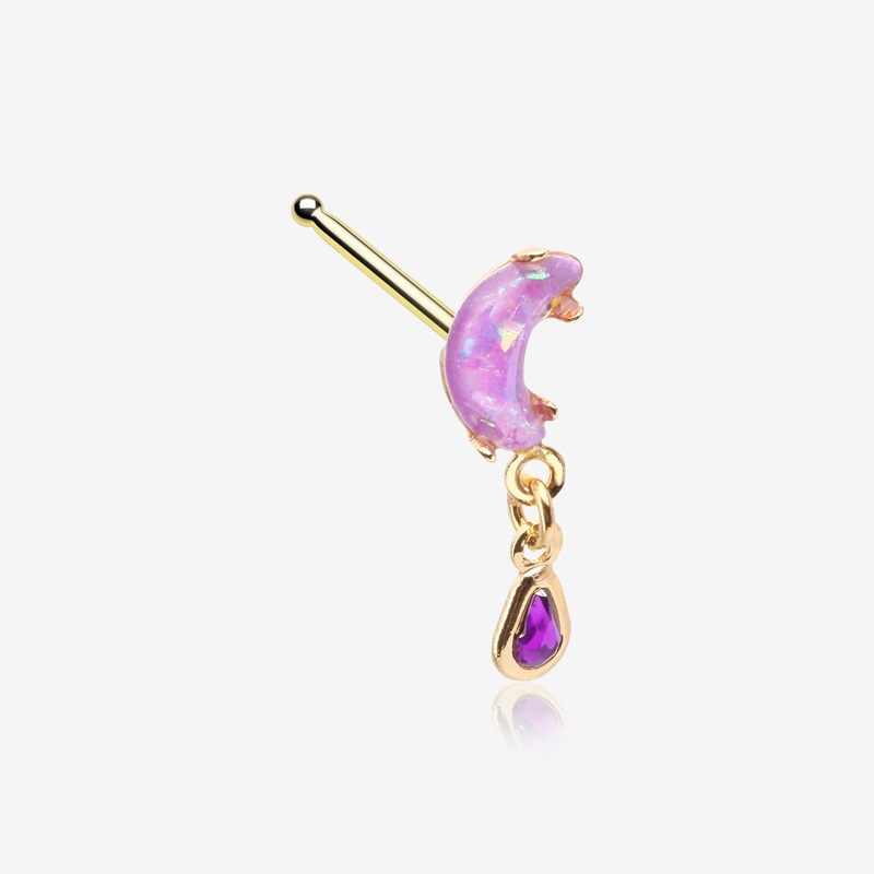 Golden Opalescent Moon Sparkle Teardrop Dangle Nose Stud Ring