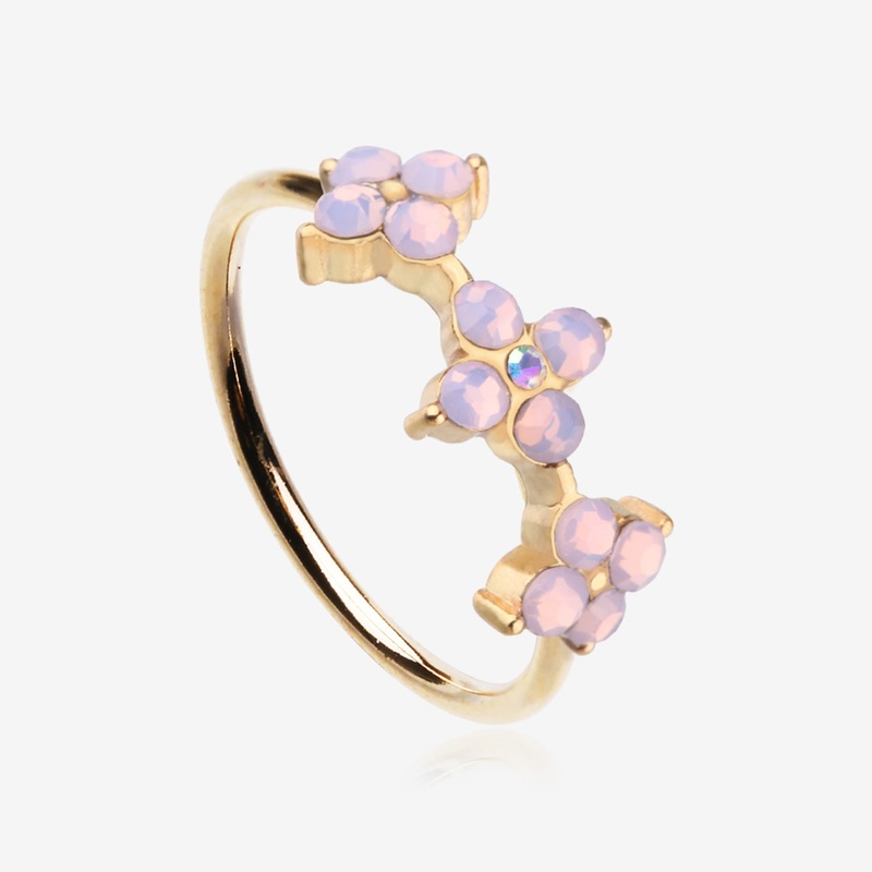 Golden Pink Flower Trio Sparkle Bendable Hoop Ring 20 GA (0.8mm), 5/16″ (8mm)