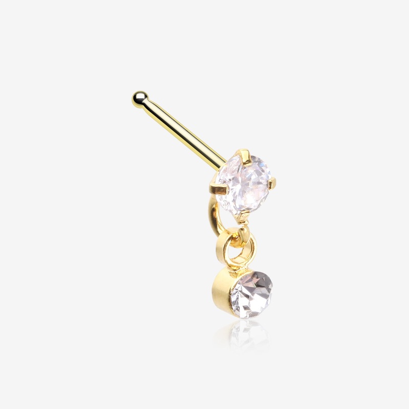 Golden Prong Gem Sparkle Dangle Nose Stud Ring