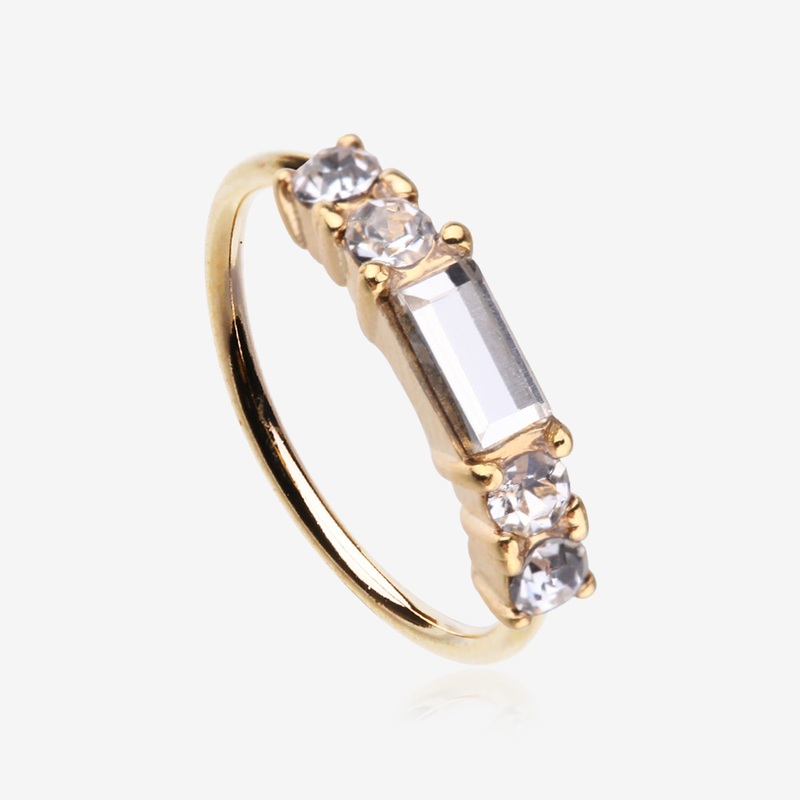 Golden Sparkle Baguette Multi-Gem Bendable Hoop Ring 20 GA (0.8mm), 5/16″ (8mm)