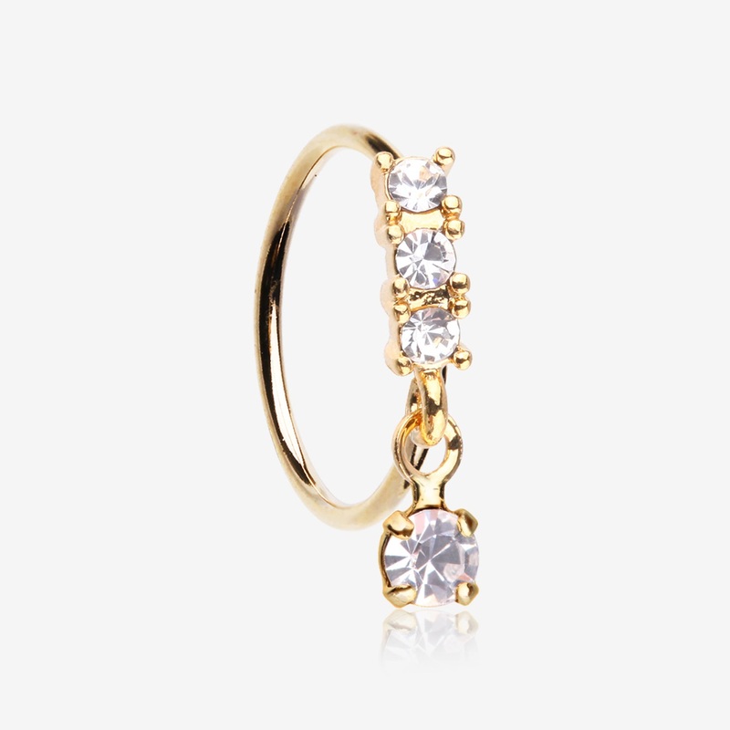 Golden Sparkle Trio Dangle Multi-Gem Bendable Hoop Ring 20 GA (0.8mm), 5/16″ (8mm)