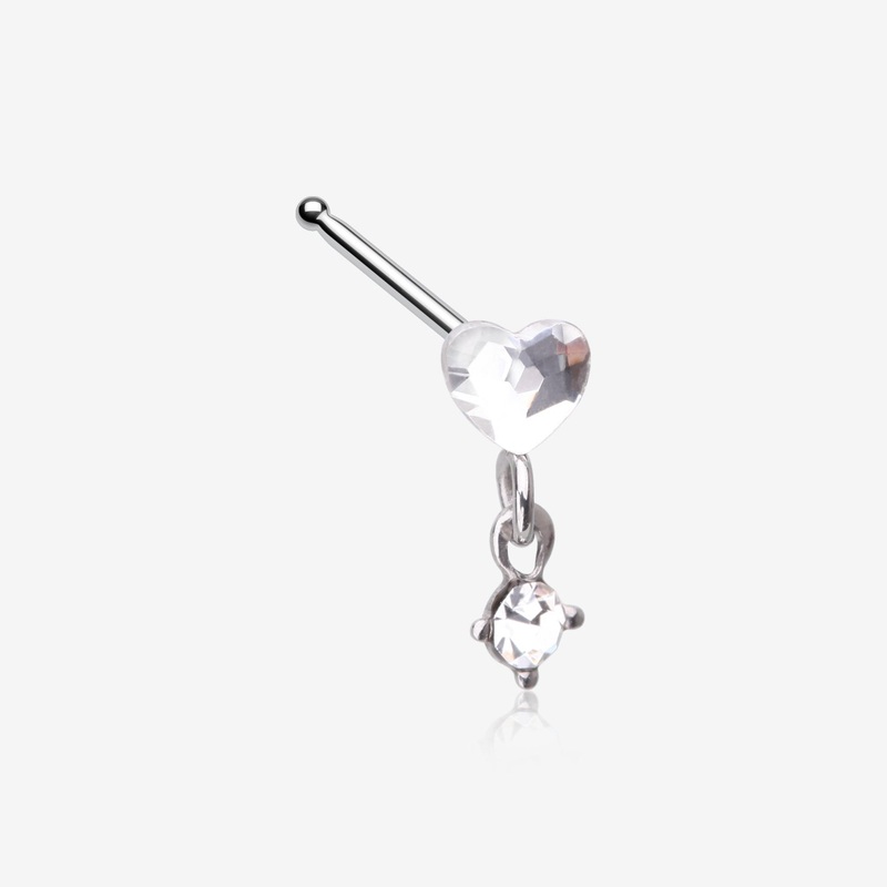 Heart Gem Sparkle Dangle Nose Stud Ring