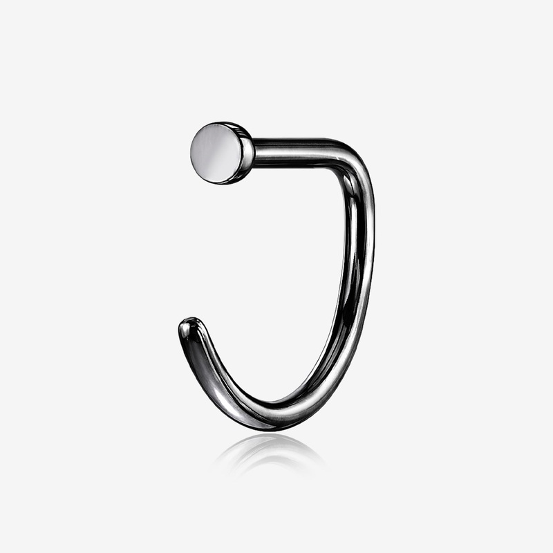 Implant Grade Titanium Blackline D-Shaped Flat Circle Top Nose Hoop 20 GA (0.8mm), 5/16″ (8mm)