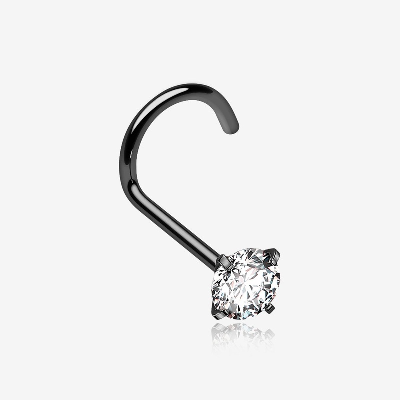 Implant Grade Titanium Blackline Gem Sparkle Prong Set Top Nose Screw Ring 20 GA (0.8mm), 1/4″ (6mm), Gem: 2mm