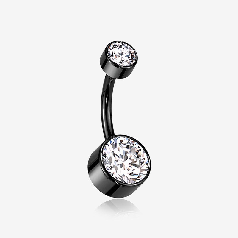 Implant Grade Titanium Blackline Internally Threaded Bezel Set Gem Belly Button Ring 14 GA (1.6mm), 3/8″ (10mm), Gem: 4 & 6mm
