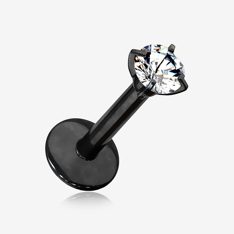 Implant Grade Titanium Blackline Internally Threaded Gem Sparkle Prong Set Labret 16 GA (1.2mm), 1/4″ (6mm), Gem: 3mm