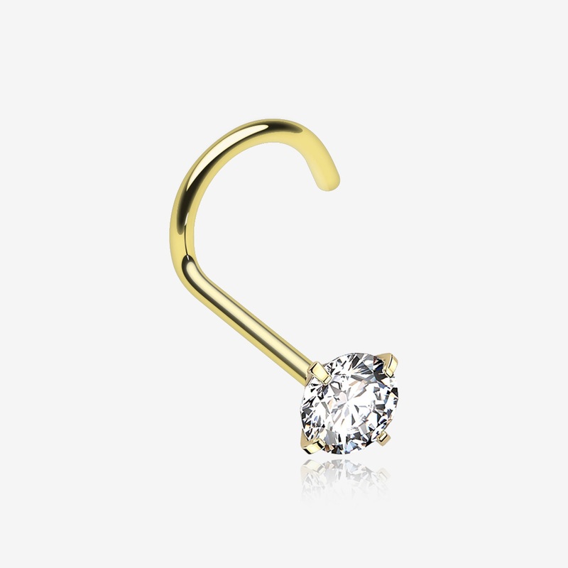 Implant Grade Titanium Golden Gem Sparkle Prong Set Top Nose Screw Ring 20 GA (0.8mm), 1/4″ (6mm), Gem: 2mm