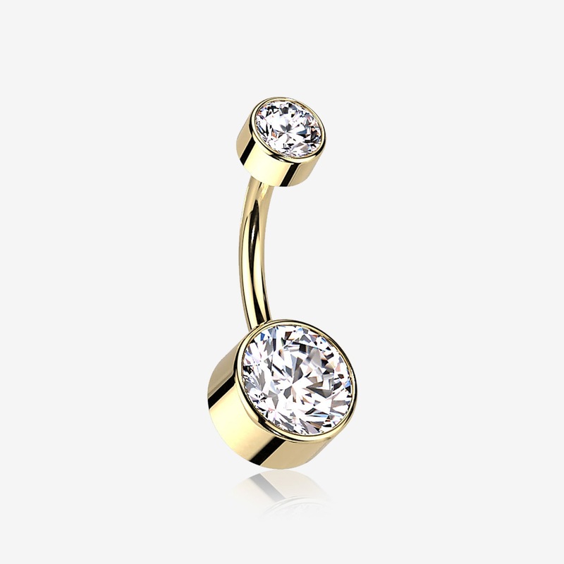 Implant Grade Titanium Golden Internally Threaded Bezel Set Gem Belly Button Ring 14 GA (1.6mm), 3/8″ (10mm), Gem: 4 & 6mm