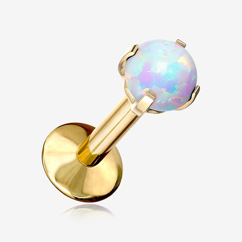 Implant Grade Titanium Golden Internally Threaded Fire Opal Sparkle Prong Set Labret 16 GA (1.2mm), 1/4″ (6mm), Gem: 4mm