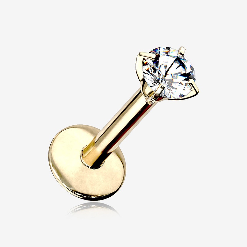 Implant Grade Titanium Golden Internally Threaded Gem Sparkle Prong Set Labret 16 GA (1.2mm), 1/4″ (6mm), Gem: 3mm